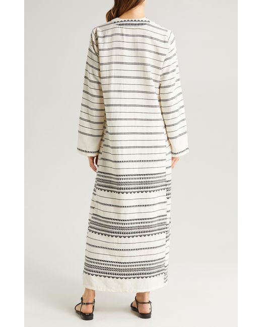 Lemlem Natural Theodora Stripe Long Sleeve Cover-up Dress