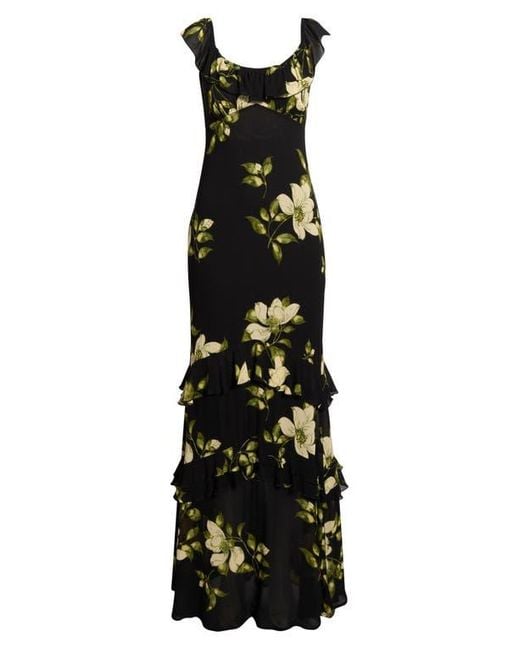 Reformation Black Tripoli Ruffle Tiered Maxi Dress