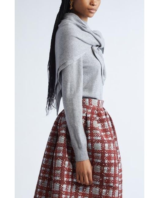 Oscar de la Renta Gray Cashmere Sweater With Removable Scarf
