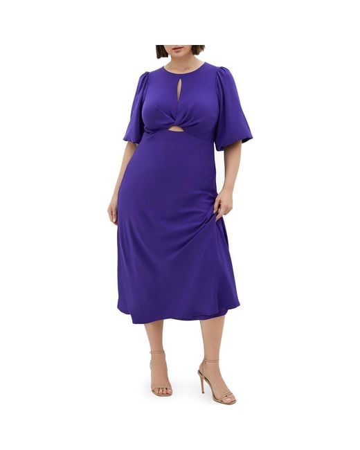 City Chic Women's Purple Ines Twist Front Puff Sleeve Maxi Dress