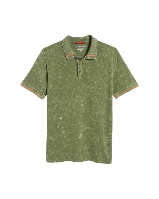 Stone Rose Green Tipped Acid Wash Performance Jersey Polo for men