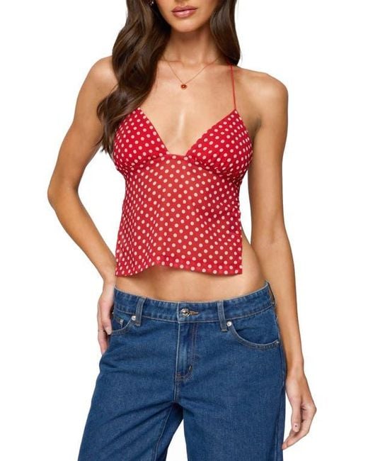 Edikted Red Polka Dot Backless Halter Top
