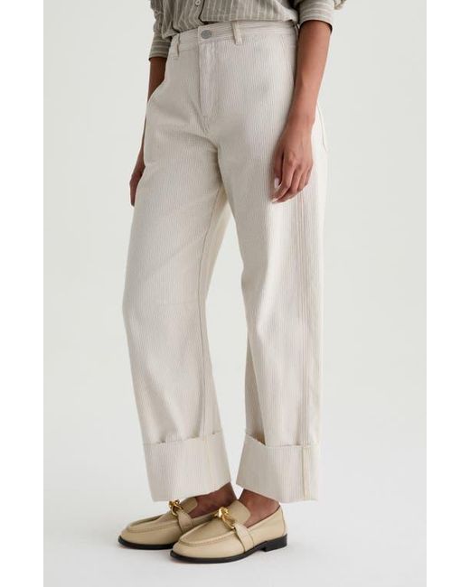 AG Jeans White Mercer High Waist Cuffed Barrel Leg Pants