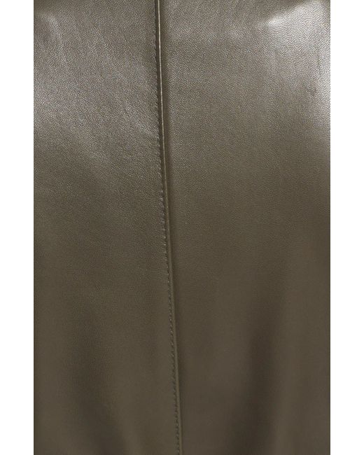 Tahari Gray 'alexandra' Knit Collar Belted Leather Coat
