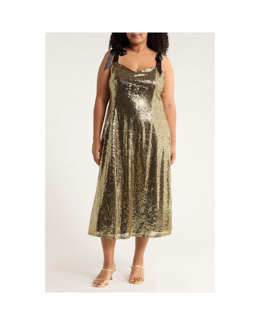 Sugarlips Adelisa Sequin Tie Strap Midi Dress in Green | Lyst