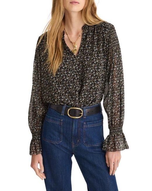 Madewell Black Semisheer Split Neck Top
