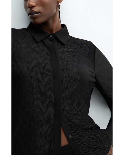 Mango Black Textured Button-up Shirt