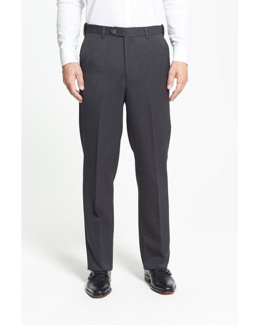 Berle Blue Self Sizer Waist Flat Front Classic Fit Wool Gabardine Trousers for men