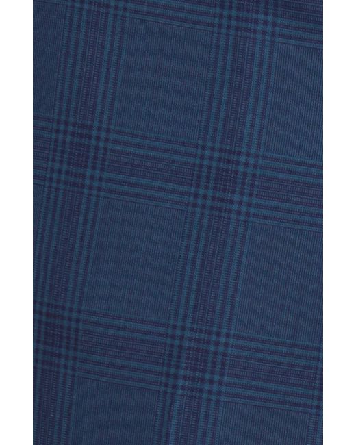 Open Edit Blue Extra Trim Fit Plaid Wool Blend Trousers for men