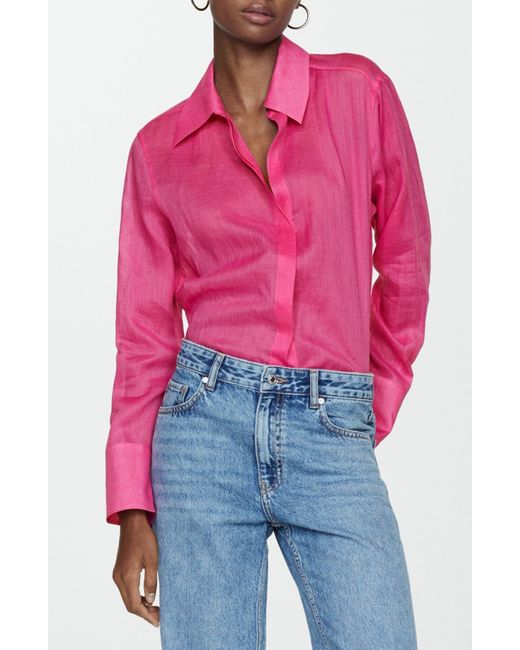 Mango Pink Ramie Button-up Shirt