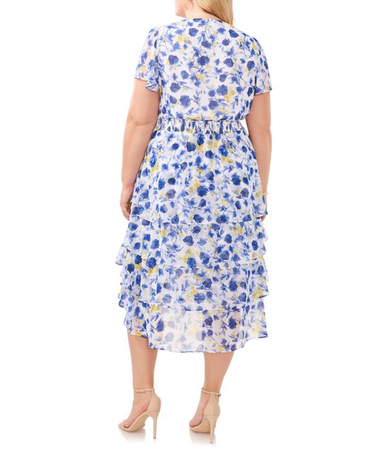 Vince Camuto Blue Floral Tiered High-low Dress