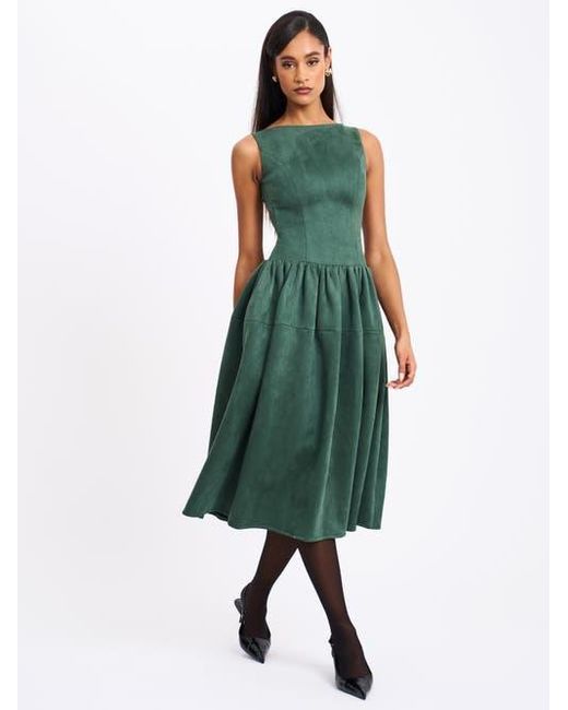 Miss Circle Green Laila Suede Boat Neck Backless Midi Dress