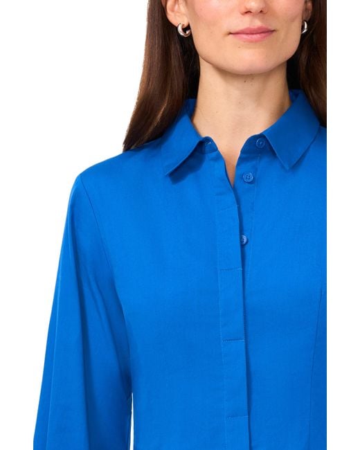 Halogen® Blue Halogen(r) Long Sleeve Cotton Fit & Flare Shirtdress