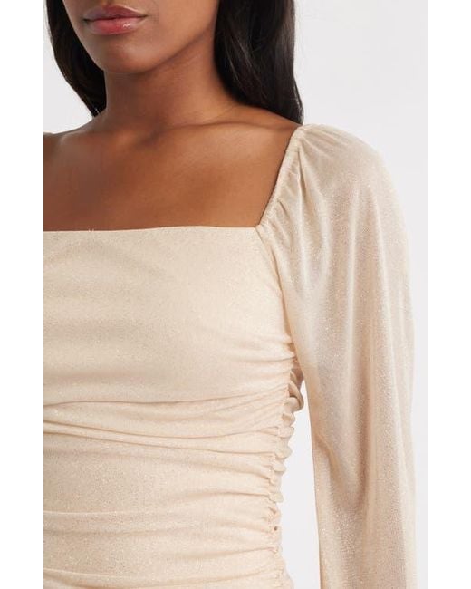 Jump Apparel Natural Ruched Glitter Long Sleeve Minidress