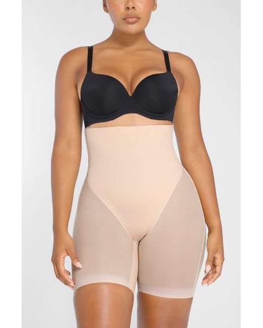 Shapellx Brown Mesh Smooth Tummy Control Butt-Lifting Shorts