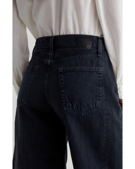 AG Jeans Blue Hattie High Waist Raw Hem Denim Barrel Shorts