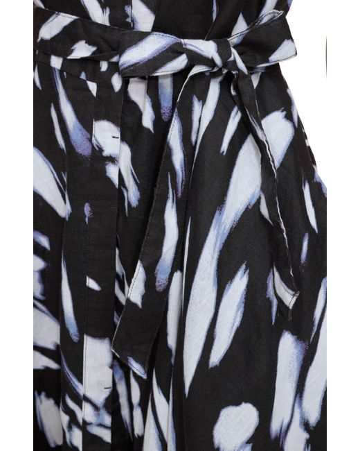 DKNY Black Print Cap Sleeve Linen Shirtdress