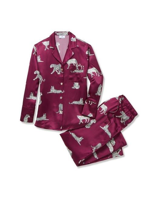 Petite Plume Red Panthre De Nuit Piped Silk Satin Pajamas