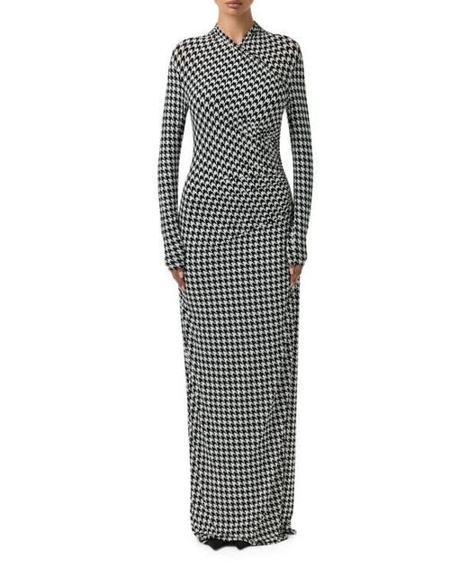 Naked Wardrobe Gray Houndstooth Overlap Neck Long Sleeve Maxi Dress