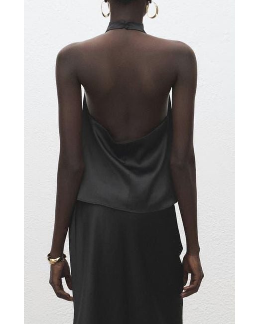 Mango Black Drape Halter Neck Satin Top