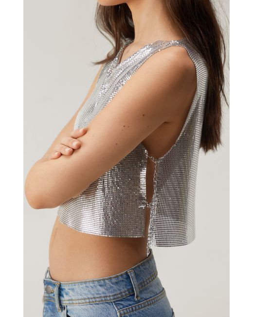 Nasty Gal Gray Chain Mail Crop Top
