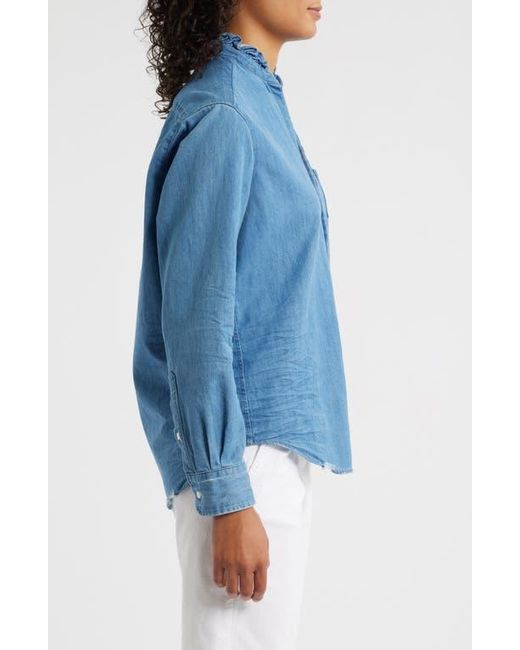 Frank & Eileen Blue Ruffle Collar Relaxed Button Up Shirt