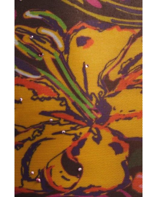 Area Red Hotfix Printed Long Sleeve Tulle Minidress