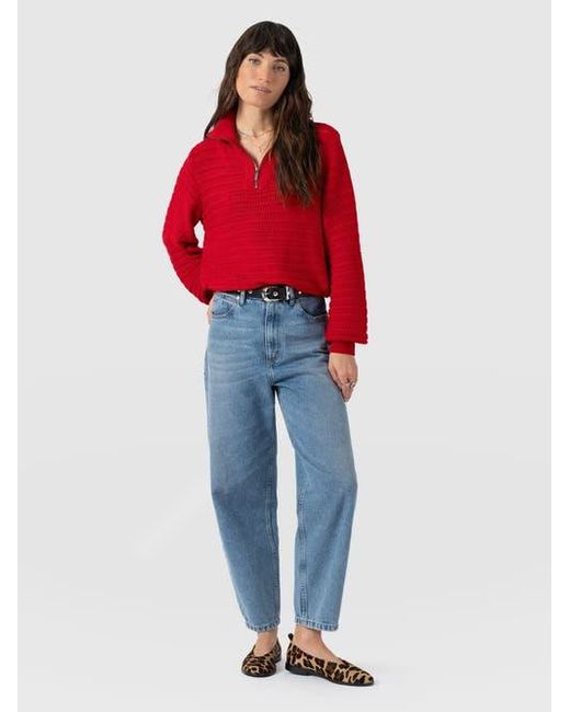 Saint + Sofia Red Ester Quarter Zip Knit