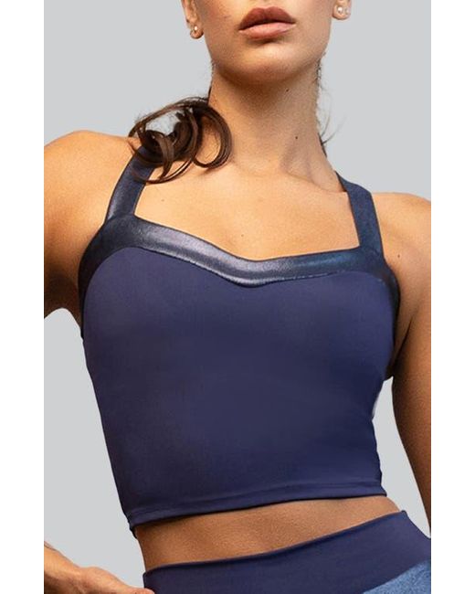 Heroine Sport Blue Nova Metallic Trim Longline Sports Bra