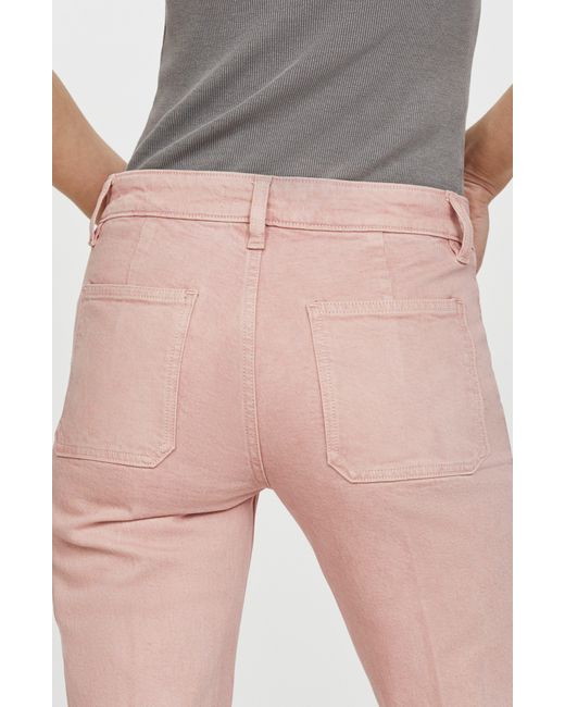 Mango Pink Alex Raw Hem Patch Pocket Crop Flare Jeans