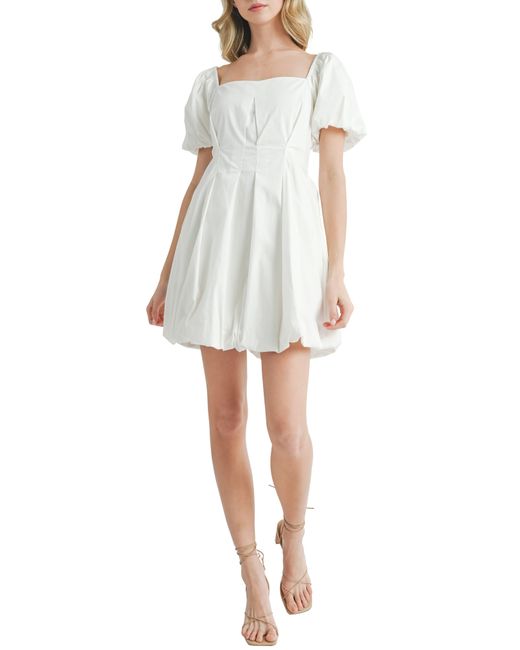 All In Favor White Cotton Blend Poplin Bubble Hem Minidress In At Nordstrom, Size X-small