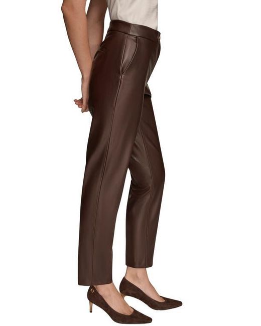 Donna Karan Brown Faux Leather Ankle Slim Fit Pants