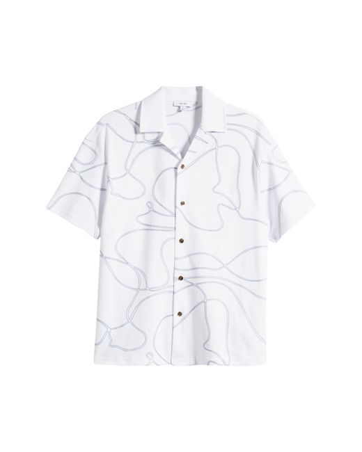Reiss White Menton Embroidered Cotton Camp Shirt for men