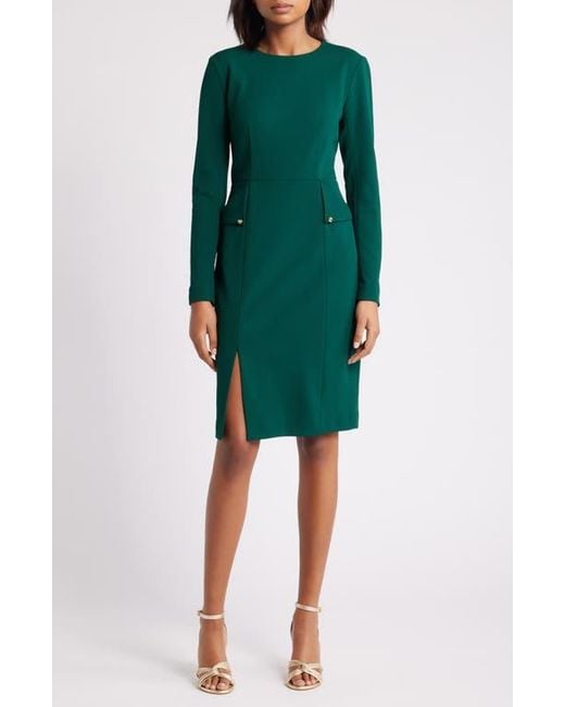 Eliza J Long Sleeve Pocketed Sheath Dress in Green Lyst