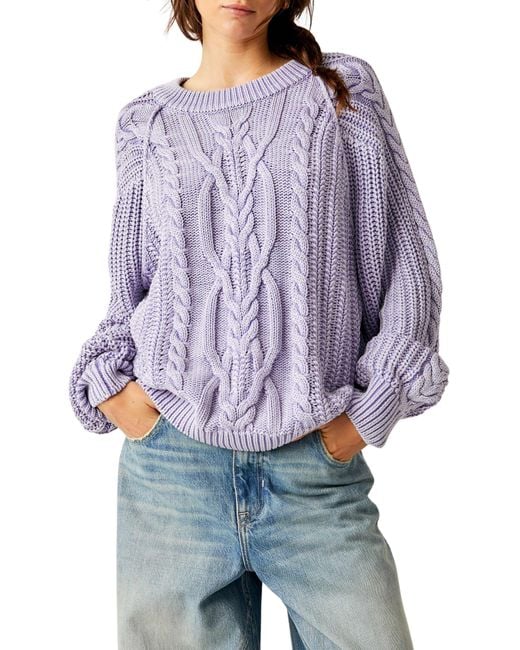 Free People Purple Frankie Cable Cotton Sweater