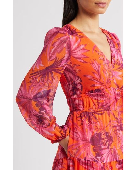 Eliza J V-Neck Long Sleeve Tiered Maxi Dress