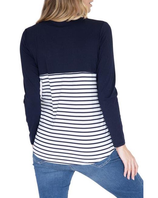 ANGEL MATERNITY Blue Solid & Stripe Nursing Top