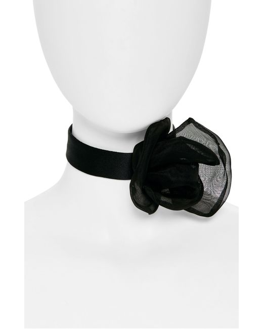 Dolce & Gabbana Black Satin & Organza Flower Choker Necklace