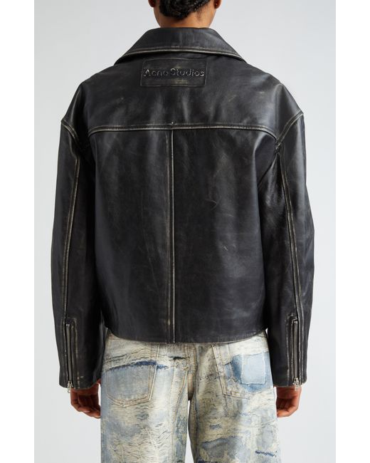 Acne Black Lilket Distressed Leather Moto Jacket