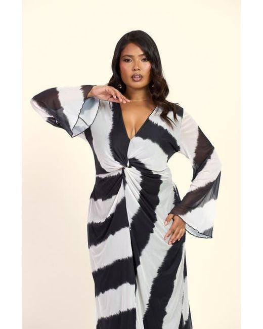 FASHION-SZN CURVE Natural Monochrome Twist Front Midi Dress