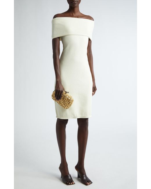 Bottega Veneta White Off The Shoulder Technical Knit Midi Dress