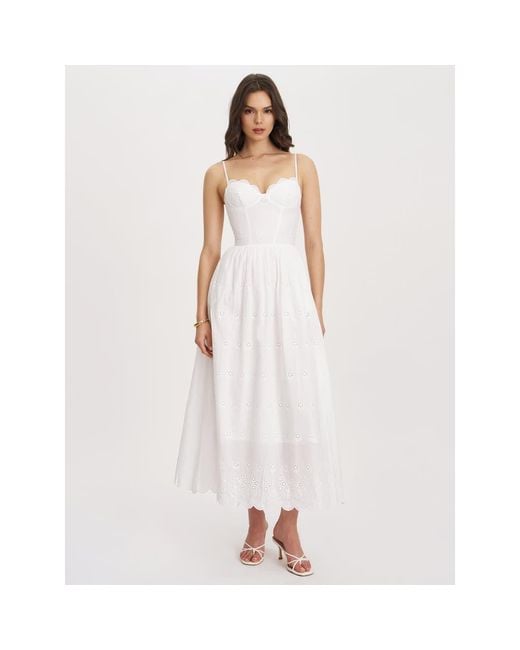Miss Circle Women's White Oberon Cotton Eyelet Lace-Up Back Maxi Dress