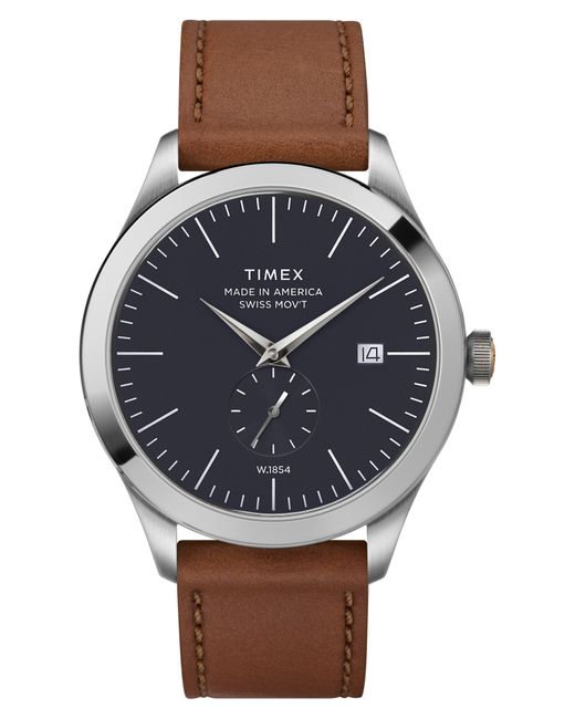 Timex Multicolor American Documents 41mm Leather Strap Watch Stainless Steel/brown/blue for men