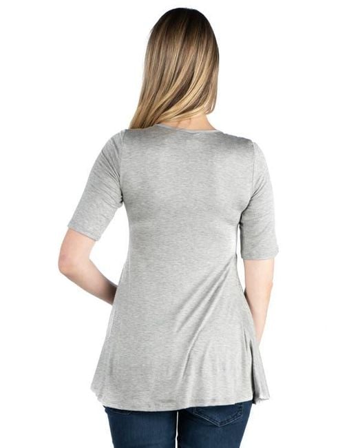 24seven Comfort Apparel White Maternity Elbow Swing Tunic Top
