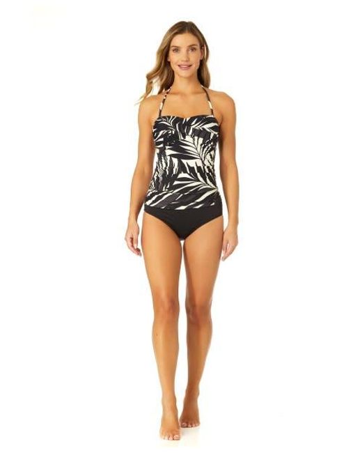 Anne Cole Black Tiger Dance Twist Front Bandeaukini Swim Top