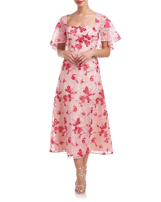 JS Collections Red Lola Floral Embroidery Cocktail Dress
