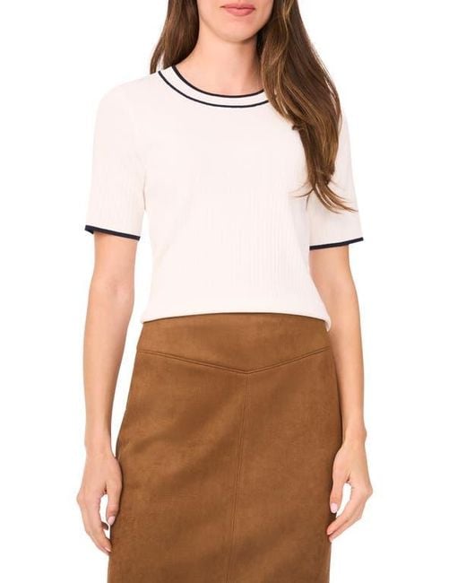 Halogen® White Tipped Short Sleeve Crewneck Sweater