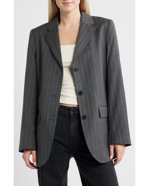 TOPSHOP Black Three-Button Pinstripe Blazer