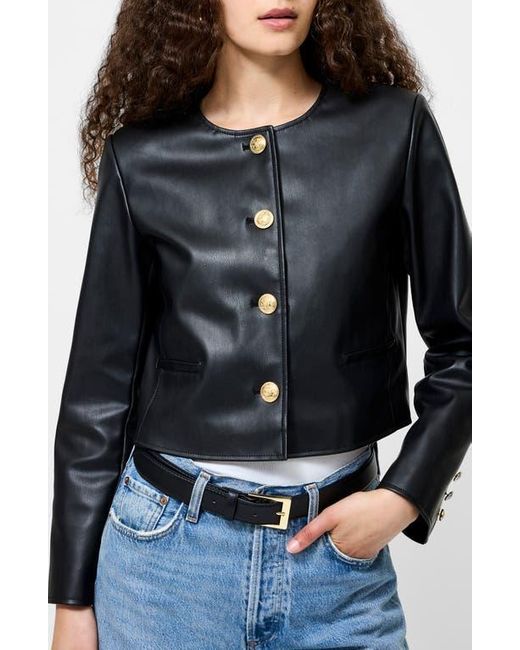 French Connection Black Dessa Crop Faux Leather Jacket