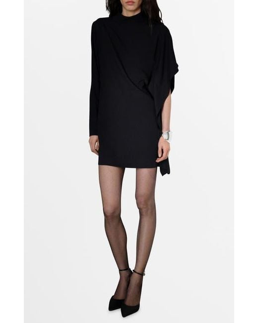 Mango Black Luna Asymmetric Mock Neck Minidress